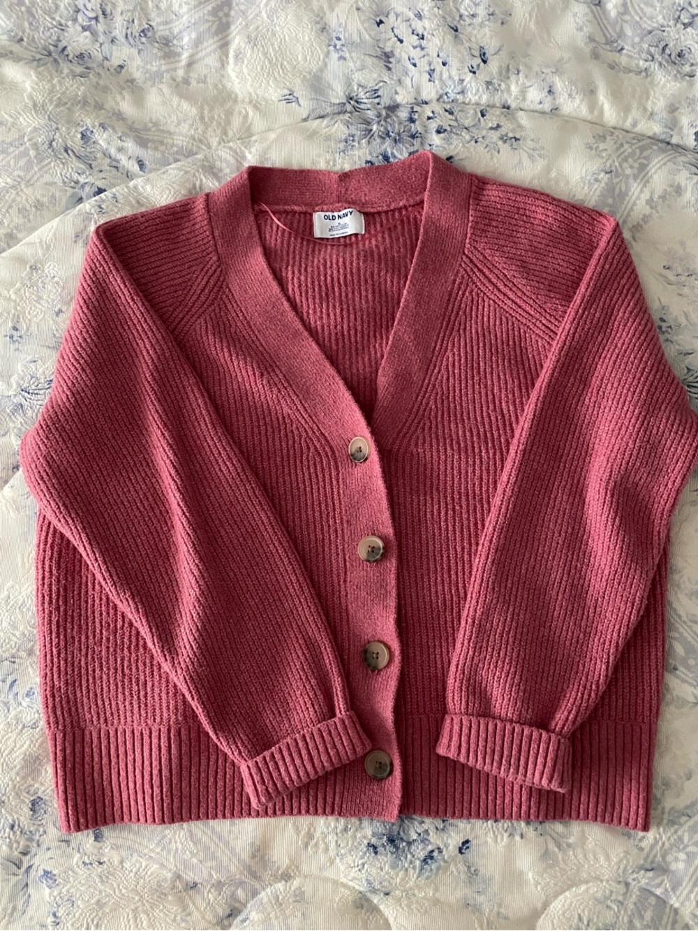 Old Navy Dusty Rose Ribbed V-Neck Button Cardigan